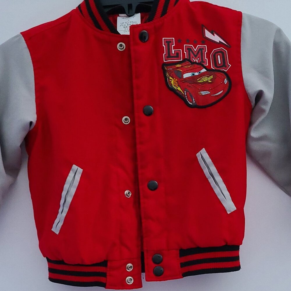DISNEY STORE RED PIXAR CARS LIGHTING MCQUEEN PATCH VARSITY BOYS JACKET- SIZE 2 - Picture 8 of 16